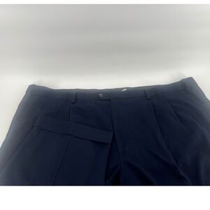 GS Dress Pants Mens 58/28 Navy Blue Pleated Cuffed Rayon Blend Trousers